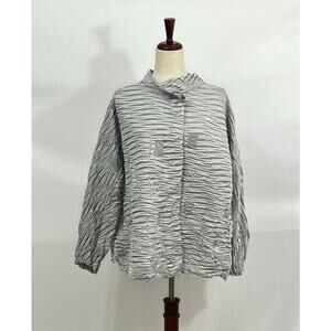 SHU MORIYAMA OS S M L Gray Crinkle Pleat Jacket Shirt Top